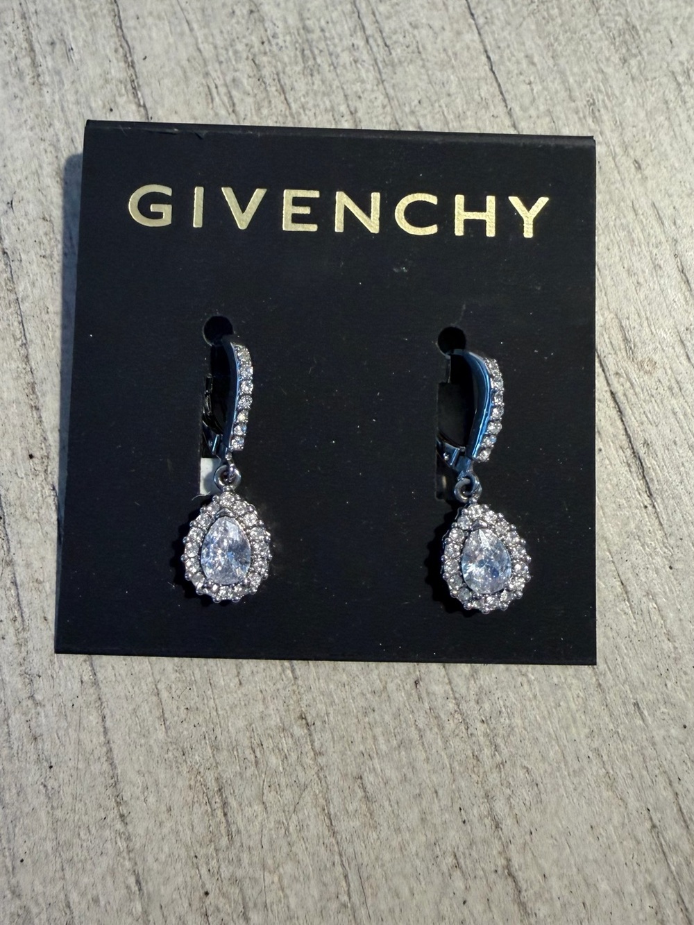 Givenchy Silver Teardrop Halo Crystal Drop Earrings